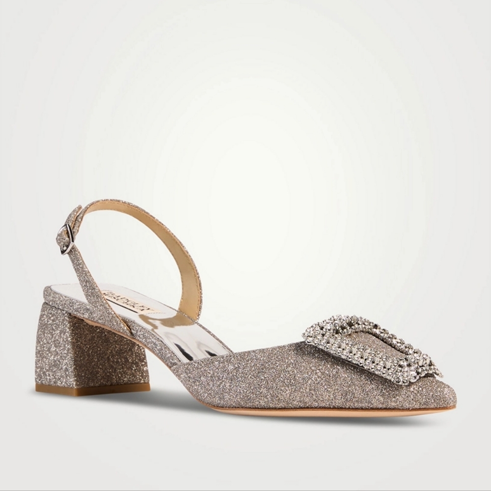 Badgley Mischka Emmie Silver Glitter Slingback Pumps size 7.5